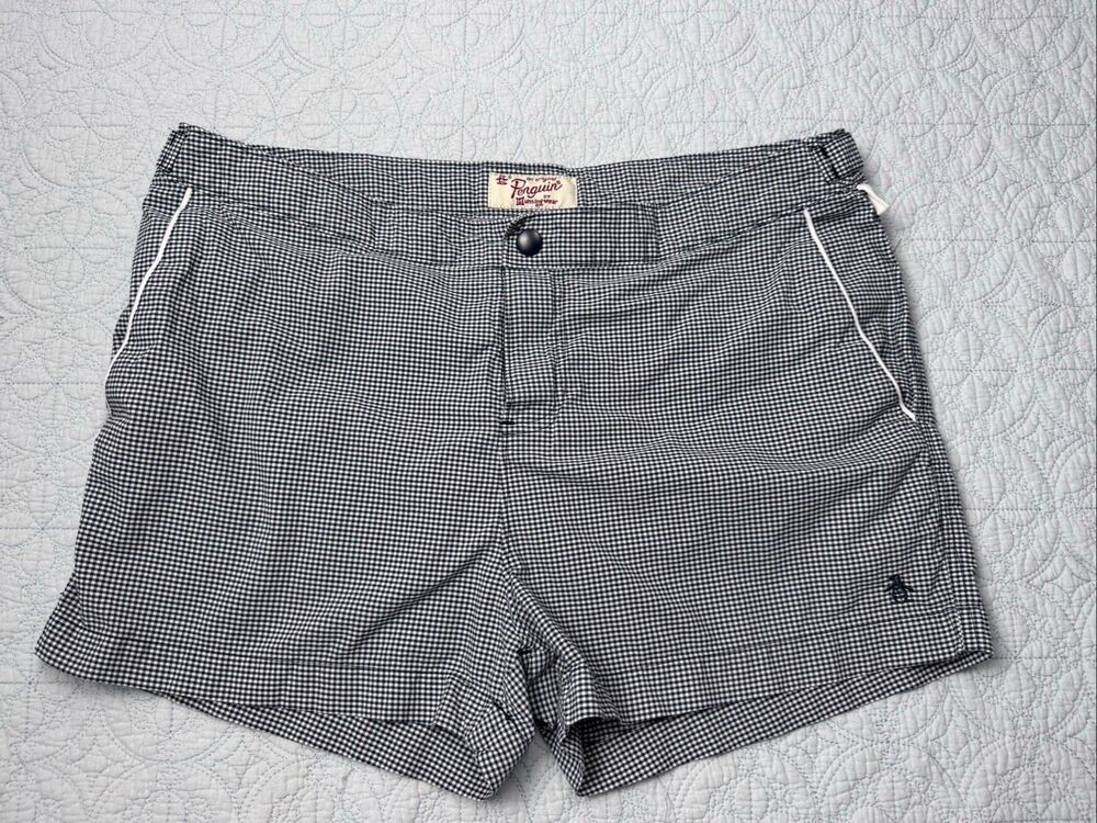 Original Penguin by Munsingwear Black/White Gingham Check Swim Shorts size 36